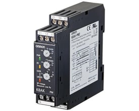 Omron K8AK-PM1 overvågningsrelæ til 3-fasede systemer, 22.5 mm bredt med tydelige drejeknapper og LED-indikatorer.