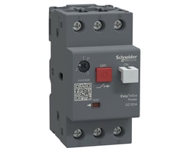 Schneider Electric Easy TeSys Power GZ1E04 motorværn med tre poler, skrueklemmer og indstillingsområde på 0,40–0,63 A.