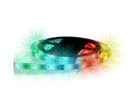 FOSS Europe FESH Smart Home LED light-strip med multicolor lys, rullet op og belyst med grønne og røde effekter.