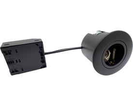 Nordtronic Quick Install G2 GU10-indbygningsspot i mat sort med tilslutningsboks og ledning set skråt forfra.