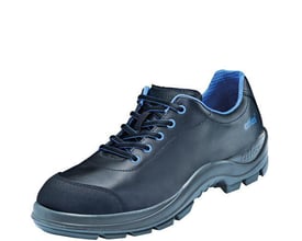 Atlas sikkerhedssko Big Size 645 ESD i mørkeblå okselæder med blå snørebånd og blå inderforing.