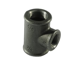 Sort Unico tee fitting med muffe/muffe/muffe, type reduceret med gevind på 1 1/4", 1" og 1 1/4".