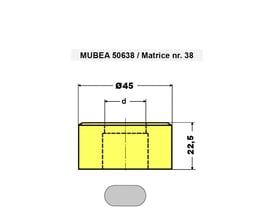 Teknisk tegning af Mubea 50638 matrice med dimensioner Ø45 mm ydre diameter og 22,5 mm højde.