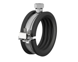 Flamco Bsa rørophæng til 14-16 mm rør med M8/10 gevind og lyddæmpende gummibånd på hvid baggrund.