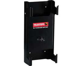 Telesteps vægholder i sort metal til Combi Line teleskopstige, med låsemekanisme for sikker opbevaring.