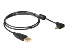 DeLock USB 2.0 kabel på 1 meter med et vinklet 90° USB micro-B han stik og et USB-A han stik i sort.