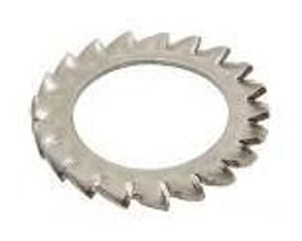 12 A2 tandskive udvendig DIN 6798-A af metal med takker, isolerer og forhindrer løsning af bolte.