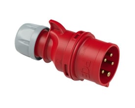 PC Electric CEE stikprop, 16A, 5-polet, 400V, IP44 i rød plast med grå detaljer, logo 'PCE' synligt.
