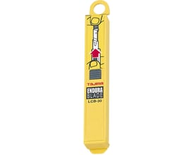 Tajima Endura Blade LCB-30 gul sikkerhedsdispenser til 9 mm knivblade med instruktioner vist.