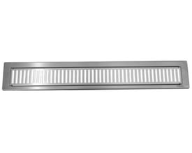 Purus Line Rib rist og rammesæt i rustfrit stål, 600 mm lang med børstet finish og parallelle ribber.