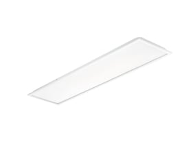 Philips CoreLine Panel All-in RC132V Gen6 LED-indbygningspanel set skråt forfra med hvid lysflade og smal ramme, 30 x 120 cm.