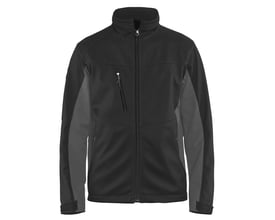 Blåkläder Workwear softshell jakke i sort/mørkegrå, størrelse M, med lynlås og brystlomme.