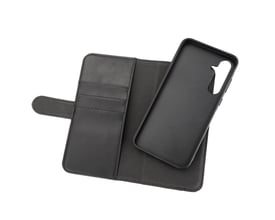 Samsung Galaxy A35 5G PU wallet cover udfoldet, viser indersiden med tre kortlommer og det aftagelige cover.