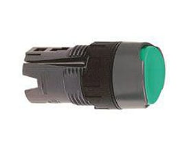 Schneider Electric trykhoved ZB6AA3 med grøn rund, planforsænket knap og sort plasthus, ø16mm. Velegnet til kontrolpaneler og maskinstyring.