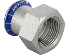 Geberit Mapress overgangsstykke i rustfrit stål, 28 mm presmuffe til Rp½" indvendigt gevind med sekskantet muffehus.