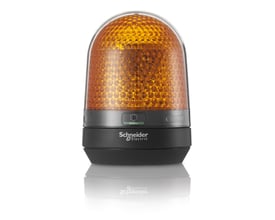 Schneider Electric XVR3 multifunktions signallampe med Ø100 mm orange LED-lys og indbygget indstillingsknap.