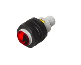 Carlo Gavazzi fotoaftaster PA18CAD10PAM1SA med rød front, sort hus og gevindskåret grå M18-del.