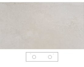Beige Svedbergs Jura-bordplade på 161 x 46 cm med dobbelt udskæring og armaturhul, vist med skitse af udskæringerne.