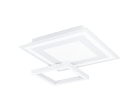 EGLO Savatarila-Z smart loftlampe i hvid stål, 450x450 mm, med et moderne design af overlappende firkanter og integreret LED-lys.