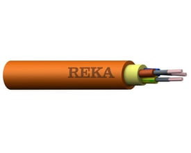 Reka Cables funktionssikkert FRHF CONTROL kabel med 12x1,5 ledere i orange, viser et tværsnit af de kobberfarvede ledere.