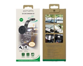 4smarts Qi2 biloplader sæt i grå, med holder monteret på bilens instrumentbræt og tydelig 15W mærkning.
