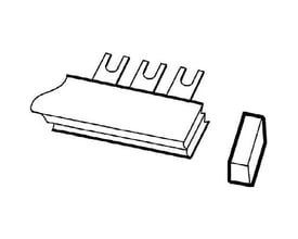 ABB endestykke til sløjfeskinne PS4, model PS-END1, vist som en teknisk tegning med flere tænder.