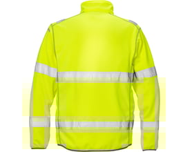 Fristads Hi-Vis softshell jakke 4840 i gul, str. S, vist bagfra med refleksbånd på krop og ærmer for optimal synlighed.