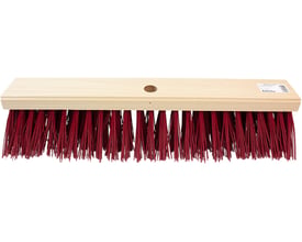 Roliba gadekost uden skaft, 480 x 76 mm, med overdel i lyst træ, røde børster og synligt hul til skaftet.