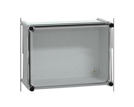 Schneider Electric Thalassa box kit til EVlink Pro AC ladestation i metal med transparent låge og mørkegrå detaljer.
