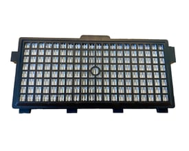 Hanestrom Hepafilter til Miele S4000-S8999 støvsugere, med sort ramme og et klart perforeret filterområde.