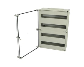 Fibox MC EKUM DIN-skinnekasse med transparent, åbent hængslet låg og fire rækker til moduler, model 563813 T-2FSH 4x19M.
