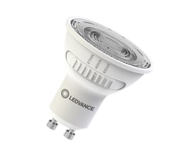 Hvid Ledvance LED-spot PAR16 med GU10-fatning, justerbar lysfarve og synlig lysfarvevælger.
