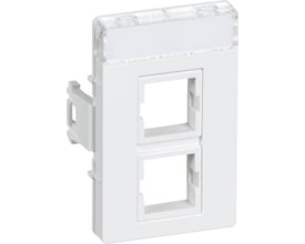 Lauritz Knudsen CLIC'LINE dataudtag i hvid, med plads til 2x Systimax RJ45 konnektorer og en klar plastafdækning.