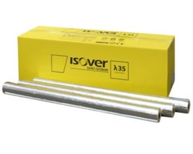 Isover Alu 2 TapeLock rørskål i 42x20mm med alu-folie og tape, præsenteret med den gule Isover-emballage.