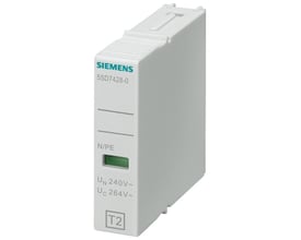 Siemens 1-polet plug-in modul 5SD7 C/T2/II med N/PE mærkning og grøn statusindikator.