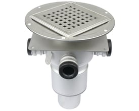 Blücher afløb Square med rustfrit stål rist og sideindløb, klar til installation i beton.