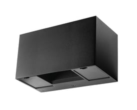 SG Armaturen Artes Outlet vægarmatur i sort aluminium med to lysåbninger, vist på hvid baggrund.