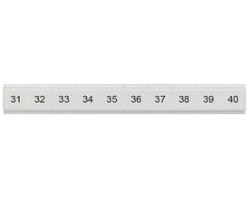 Siemens mærkeplade med numrene 31 til 40 lodret skrevet, hvid, 5,2 mm bred. Bruges til klemrækker.