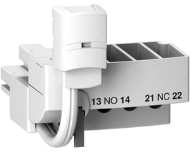 Schneider Electric TeSys Model U spoletilslutning LU9BN11C med fortraadede kabler og mærket med "13 NO 14 21 NC 22".