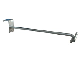 Maskinfabrikken Universal krog med hyldeforkantsliste, 150mm lang, Ø6mm krogdiameter, til 20mm rør, lavet af metal.