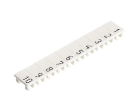 Wieland mærkeskilt 9705A/5/10B med numrene 1-10. Hvidt skilt til 5mm klemmer.