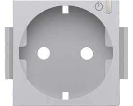 Niko smart stikkontakt afdækning i sterling finish med indbygget afbryder og LED-indikator på hvid baggrund.