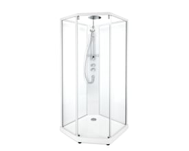 Contura Shower Showerama 10-5 comfort femkantet brusekabine på 90x80 cm med hvid profil og frostet glas, inklusive armatur.