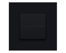 Niko lysdæmper til Philips Hue, pure sort, med fire knapper på en mat sort ramme.