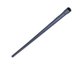 Mørkegråt PVC-forlængerrør på 63 x 2300 mm med muffe, vist diagonalt med den åbne muffe øverst.