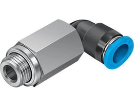 Festo lang vinkel-forskruning QSMLL-G1/8-4 med 360° justerbar kobling og udvendigt gevind, på hvid baggrund.