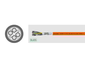 HELUKABEL TOPSERV 121 PUR styrekabel, 0,6/1 kV, med orange PUR kappe og tværsnit, vist med afskåret ende.
