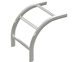 Vertikal bøjning til kabelstiger i varmgalvaniseret stål, 300 mm bred, med perforeret overflade for ventilation.