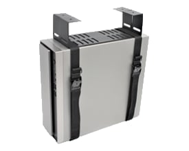 Safeware SMART CPU-holder type 63000B i sølv og sort, set forfra med fastspændingsremme og beslag.