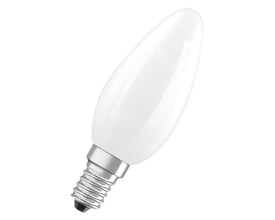 LED kertepære med mat hvid skærm og E14 sokkel, viser dens elegante og moderne design.